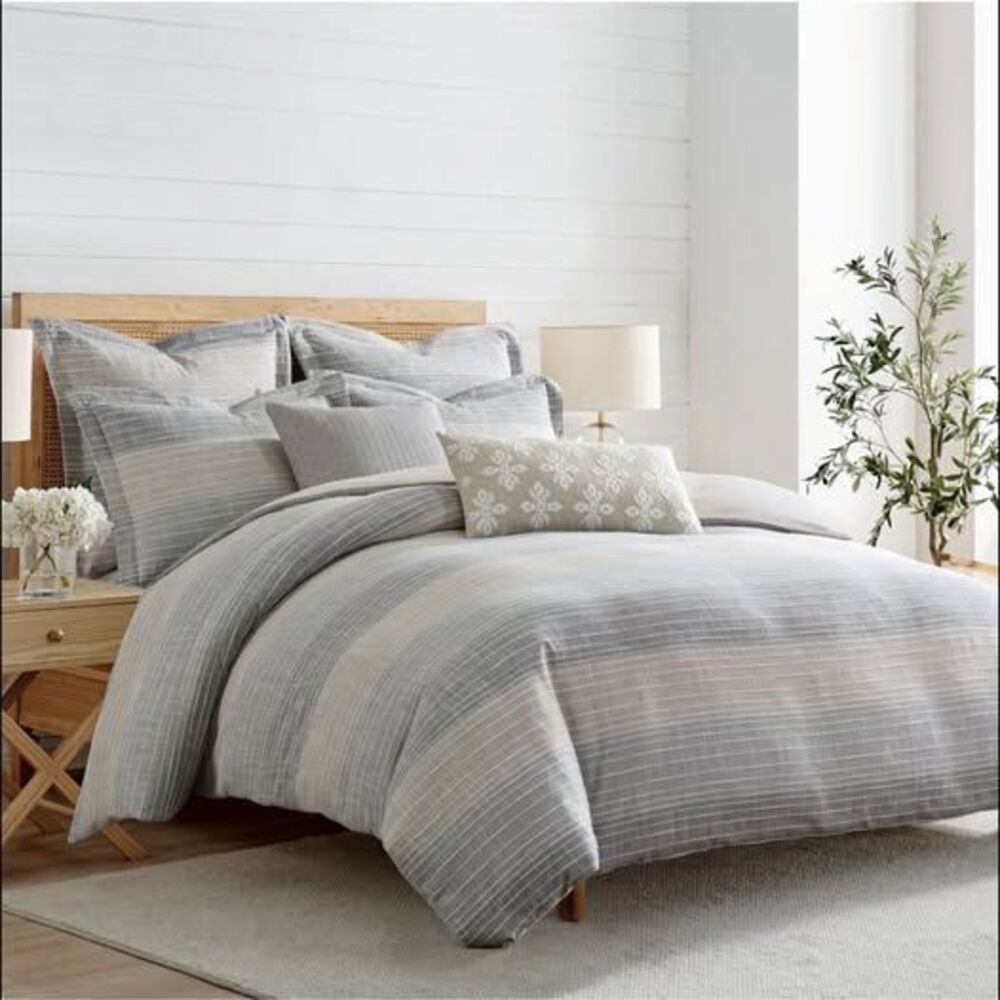 3 Piece QUEEN/FULL Levtex Home Comforter Set – Sand Stripes Cotton Bedding